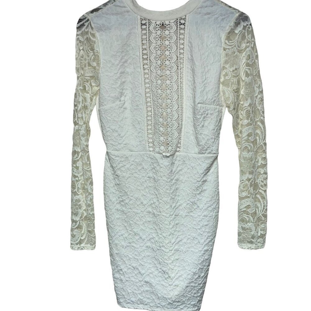 NEW! Charlotte Russe White Ivory Lace Long Sleeve Body Con Dress Size Medium